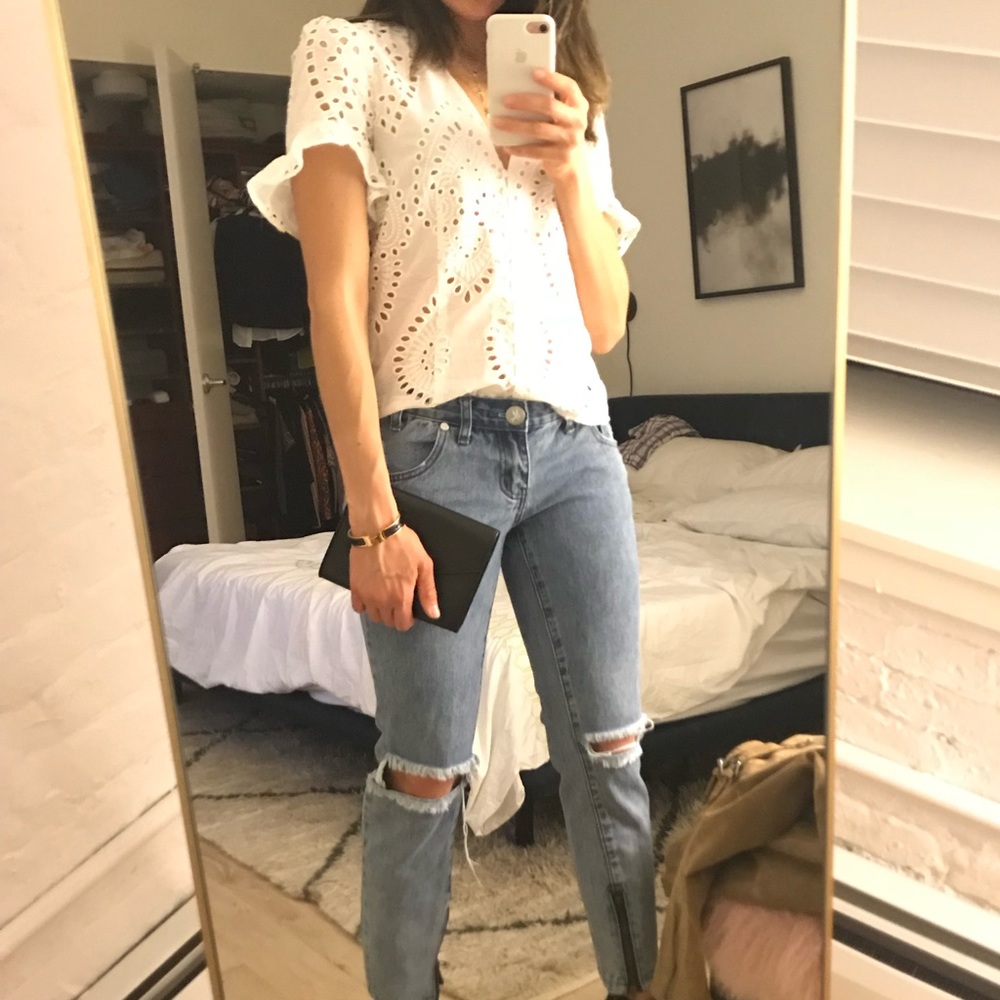 Zara eyelet button front cotton blouse